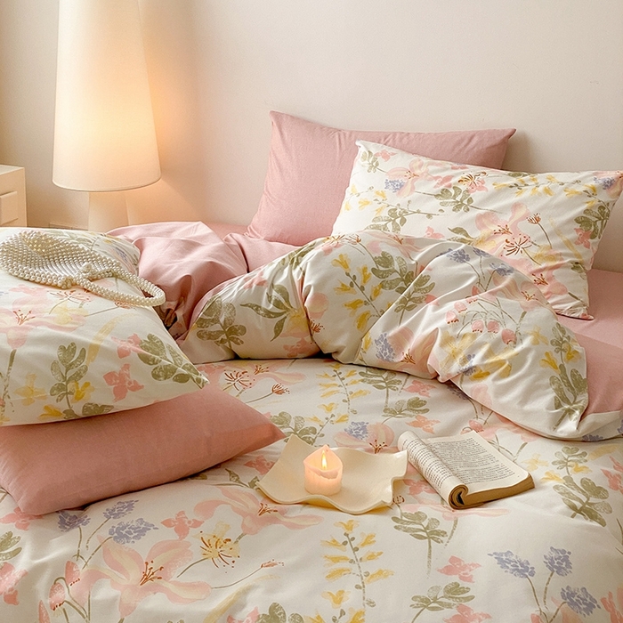 91家纺网 家纺一手货源 找家纺 宜家坊 2024新款全棉喷气13070小清新印花四件套-拍摄一 浮春绘