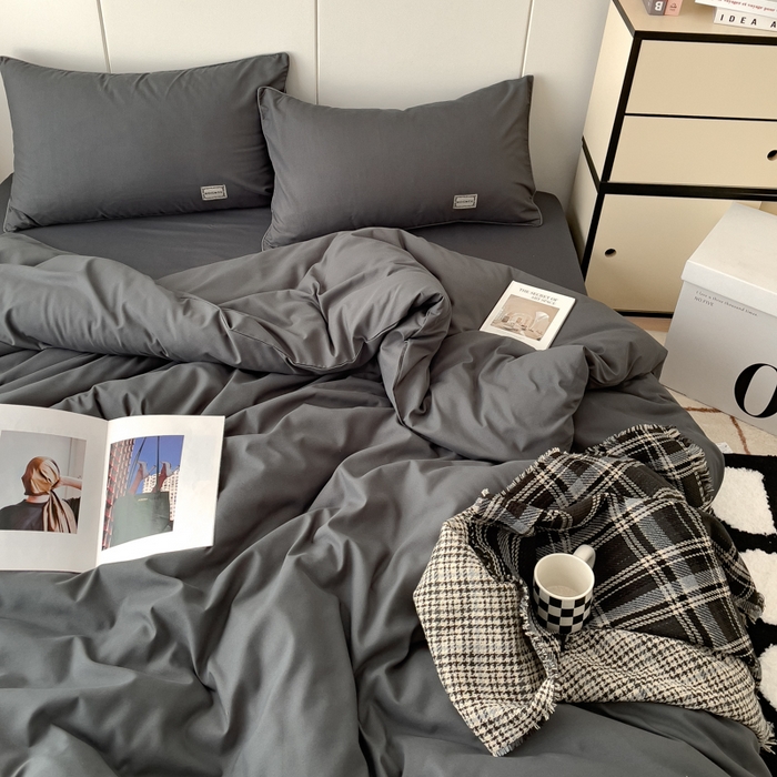 91家纺网 家纺一手货源 找家纺 蓝淋 2024新春款日式简约婴儿可以啃咬的超柔混搭水洗棉四件套 深灰