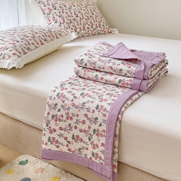 91家纺网 家纺一手货源 找家纺 羽爱家纺 2024新款A类双层纱棉花芯床盖套件 繁花