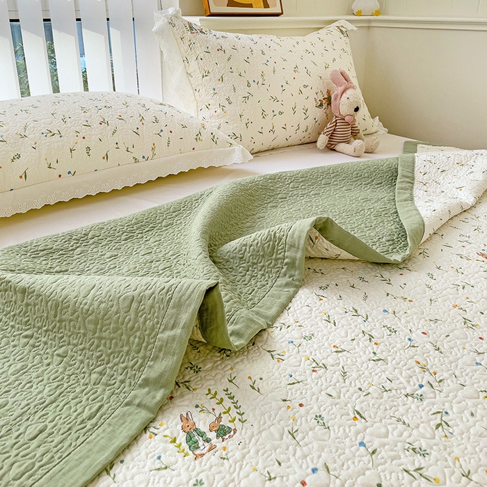 91家纺网 家纺一手货源 找家纺 羽爱家纺 2024新款A类双层纱棉花芯床盖套件 森林兔