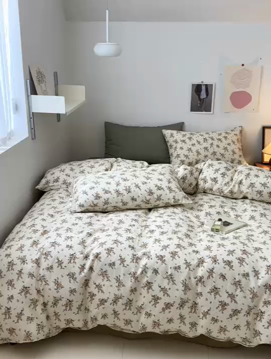 91家纺网 家纺一手货源 找家纺 优彩 2025新款全棉双层纱四件套 萝蔓