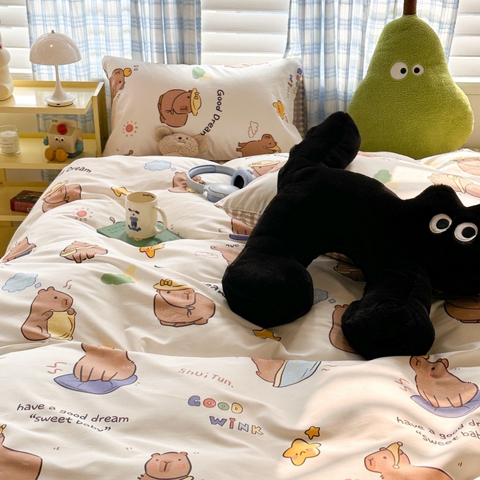 91家纺网 家纺一手货源 找家纺 昔可家纺 2024新款全棉卡通印花系列四件套 卡皮日常