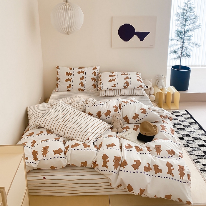 91家纺网 家纺一手货源 找家纺 宜家坊 2024新款全棉喷气13070小清新印花四件套-拍摄一 喜瓜瓜