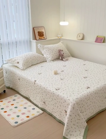 91家纺网 家纺一手货源 找家纺 羽爱家纺 2024新款A类双层纱棉花芯床盖套件 森林兔