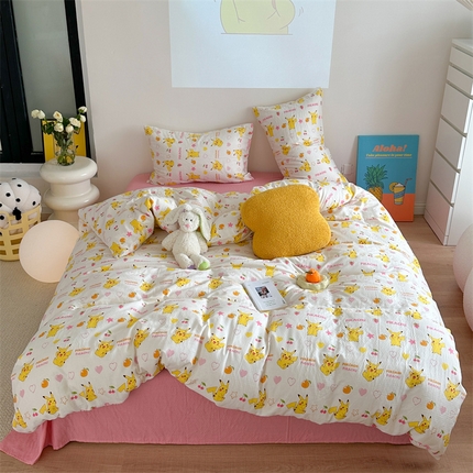 时年 2024新款全棉双层纱四件套-宝可梦系列 萌甜皮卡丘
