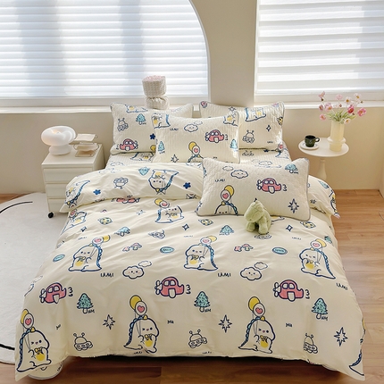91家纺网 家纺一手货源 找家纺 舒居家纺 2024新款全棉床盖款四件套 拉米恐龙