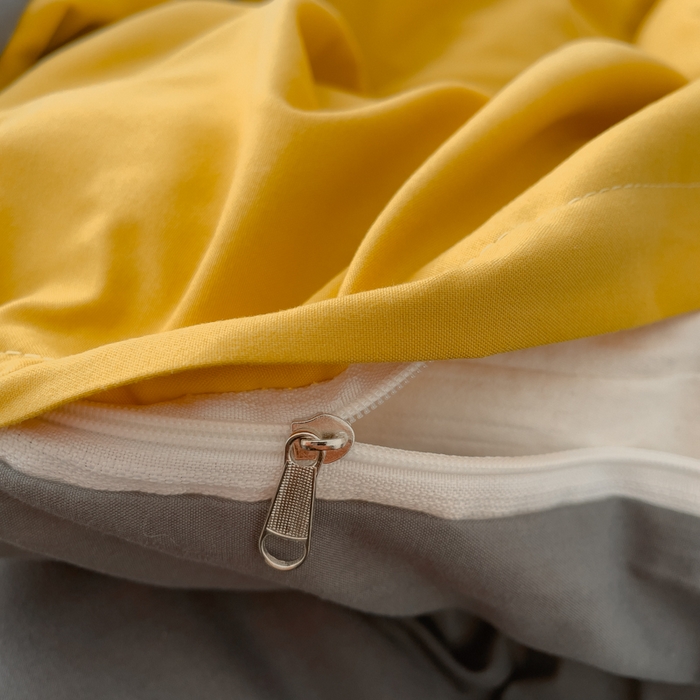 91家纺网 家纺一手货源 找家纺 蓝淋 2024新春款日式简约婴儿可以啃咬的超柔混搭水洗棉四件套 姜黄+深灰