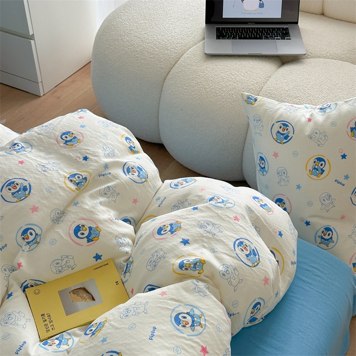 91家纺网 家纺一手货源 找家纺 时年 2024新款全棉双层纱四件套-宝可梦系列 可爱波加曼