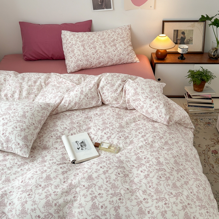 91家纺网 家纺一手货源 找家纺 优彩 2025新款全棉双层纱四件套 落山秋