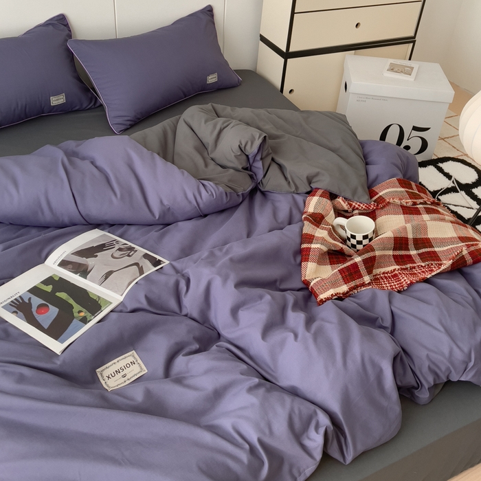 91家纺网 家纺一手货源 找家纺 蓝淋 2024新春款日式简约婴儿可以啃咬的超柔混搭水洗棉四件套 深色青+深灰