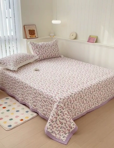 91家纺网 家纺一手货源 找家纺 羽爱家纺 2024新款A类双层纱棉花芯床盖套件 繁花