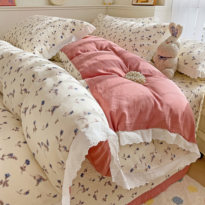 91家纺网 家纺一手货源 找家纺 羽爱家纺 2024新款A类双层纱棉花芯床盖套件 芳香