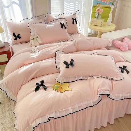 91家纺网 家纺一手货源 找家纺 （总）逸尚阁 2024新款水洗磨毛浪漫花边四件套-梦恋