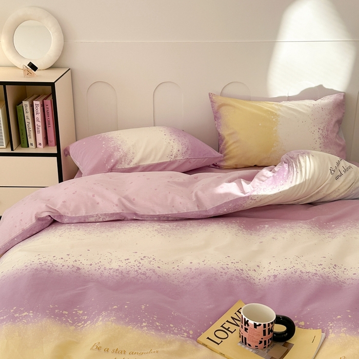 91家纺网 家纺一手货源 找家纺 昔可家纺 2024新款全棉印花星河渐变系列四件套 紫色星河