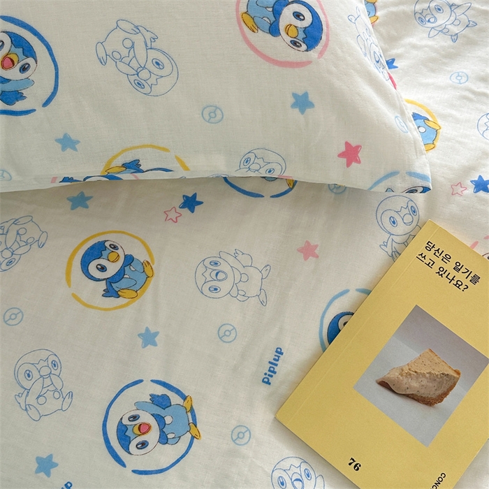 91家纺网 家纺一手货源 找家纺 时年 2024新款全棉双层纱四件套-宝可梦系列 可爱波加曼