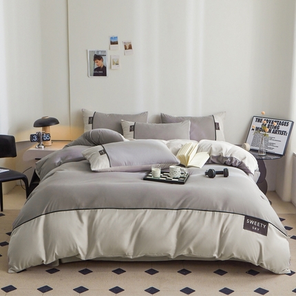 91家纺网 家纺一手货源 找家纺 （总）麦空 2025新款亲肤磨毛水洗棉刺绣四件套-曲奇