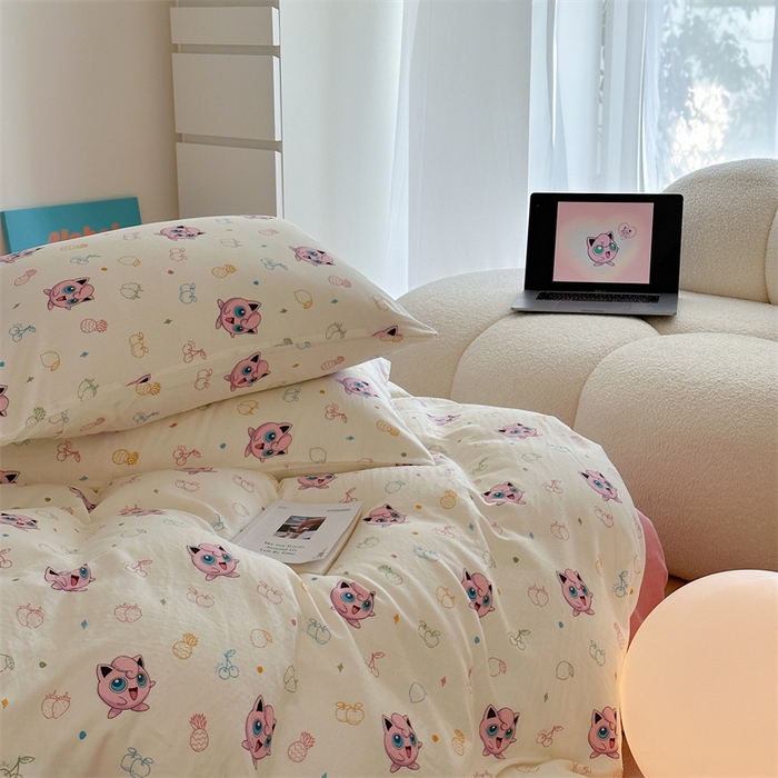 91家纺网 家纺一手货源 找家纺 时年 2024新款全棉双层纱四件套-宝可梦系列 小胖丁