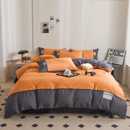 91家纺网 家纺一手货源 找家纺 （总）麦空 2025新款亲肤磨毛水洗棉刺绣四件套-曲奇