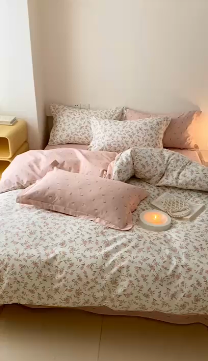 91家纺网 家纺一手货源 找家纺 宜家坊 2024新款全棉喷气13070小清新印花四件套-拍摄一 点点