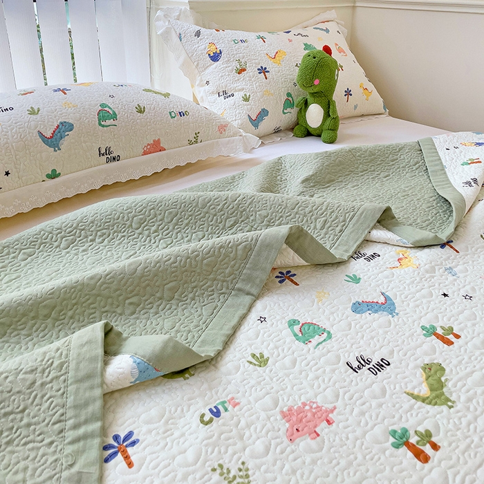 91家纺网 家纺一手货源 找家纺 羽爱家纺 2024新款双层纱棉花芯床盖套件 恐龙园