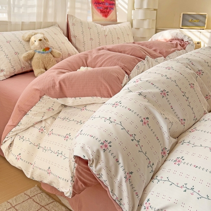 91家纺网 家纺一手货源 找家纺 （总1）王朝国际 2025新款双层纱有氧提花有氧双层纱碎花四件套大量现货