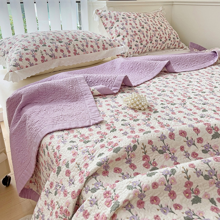 91家纺网 家纺一手货源 找家纺 羽爱家纺 2024新款A类双层纱棉花芯床盖套件 繁花