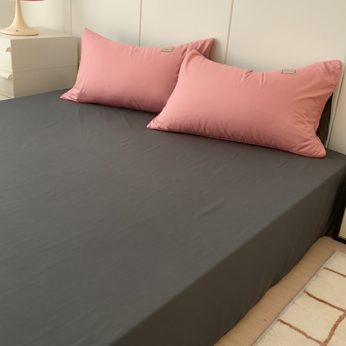 91家纺网 家纺一手货源 找家纺 蓝淋 2024新春款日式简约婴儿可以啃咬的超柔混搭水洗棉四件套 豆沙+深灰