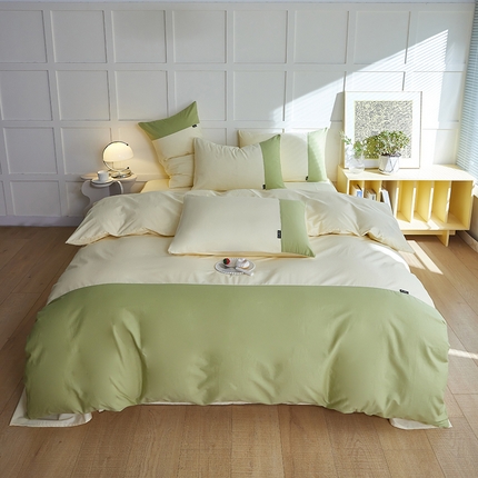 91家纺网 家纺一手货源 找家纺 2024新款13372全棉拼色正拼四件套系列 简尚-青绿