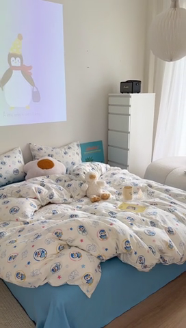 91家纺网 家纺一手货源 找家纺 时年 2024新款全棉双层纱四件套-宝可梦系列 可爱波加曼