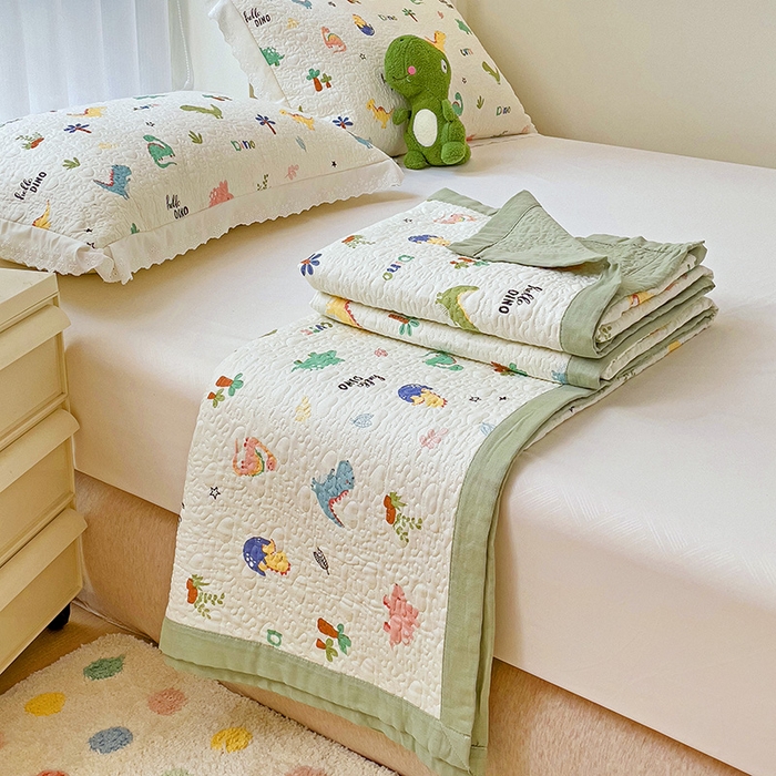 91家纺网 家纺一手货源 找家纺 羽爱家纺 2024新款双层纱棉花芯床盖套件 恐龙园