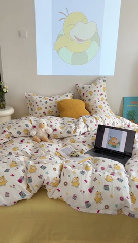 91家纺网 家纺一手货源 找家纺 时年 2024新款全棉双层纱四件套-宝可梦系列 可达鸭呀