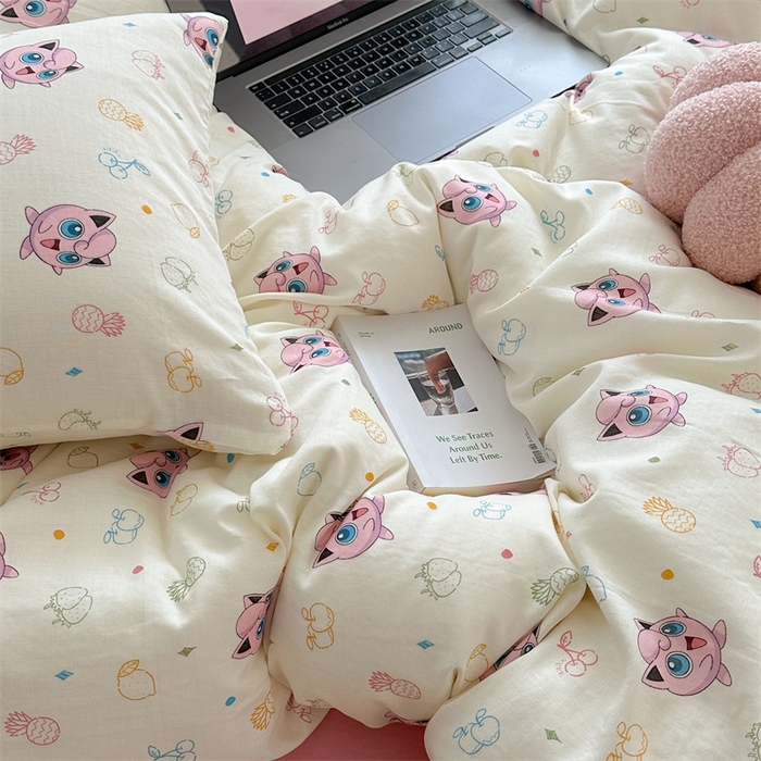 91家纺网 家纺一手货源 找家纺 时年 2024新款全棉双层纱四件套-宝可梦系列 小胖丁