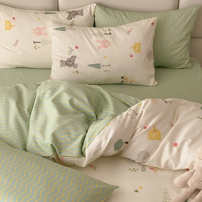 91家纺网 家纺一手货源 找家纺 宜家坊 2024新款全棉喷气13070小清新印花四件套-拍摄一 秘森茶话会