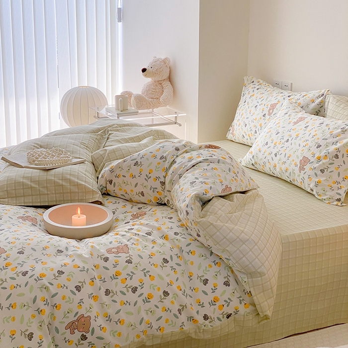 91家纺网 家纺一手货源 找家纺 宜家坊 2024新款全棉喷气13070小清新印花四件套-拍摄一 朵朵熊