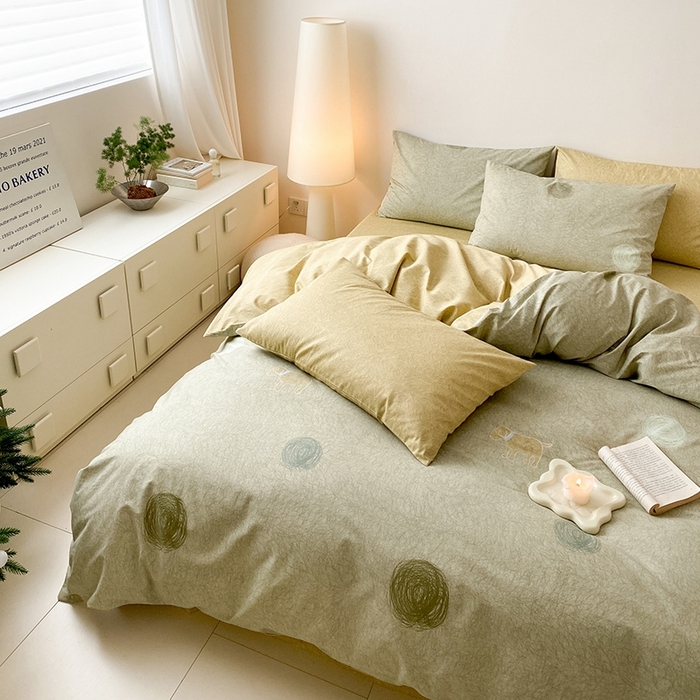 91家纺网 家纺一手货源 找家纺 宜家坊 2024新款全棉喷气13070小清新印花四件套-拍摄一 线条小狗