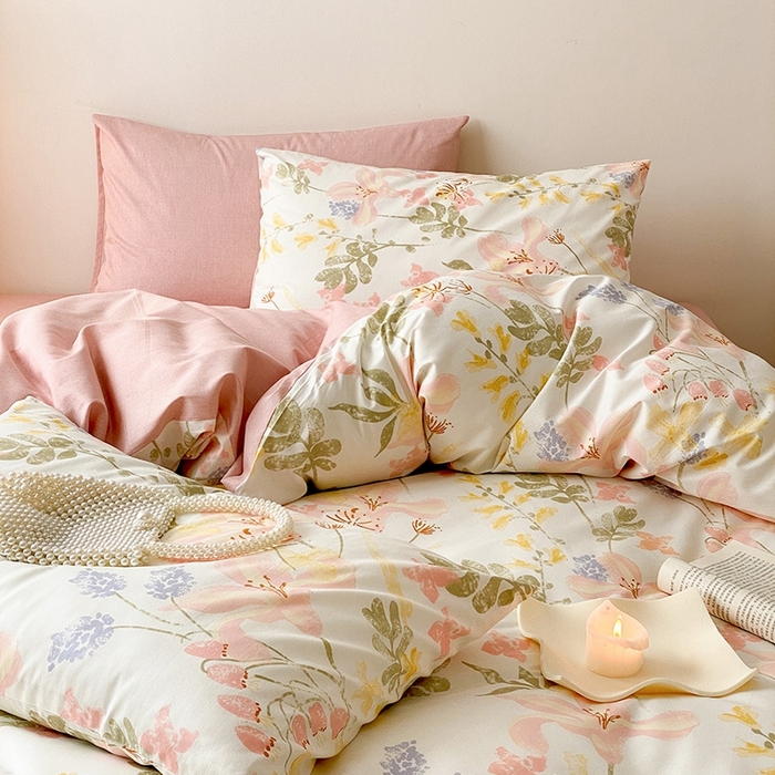 91家纺网 家纺一手货源 找家纺 宜家坊 2024新款全棉喷气13070小清新印花四件套-拍摄一 浮春绘