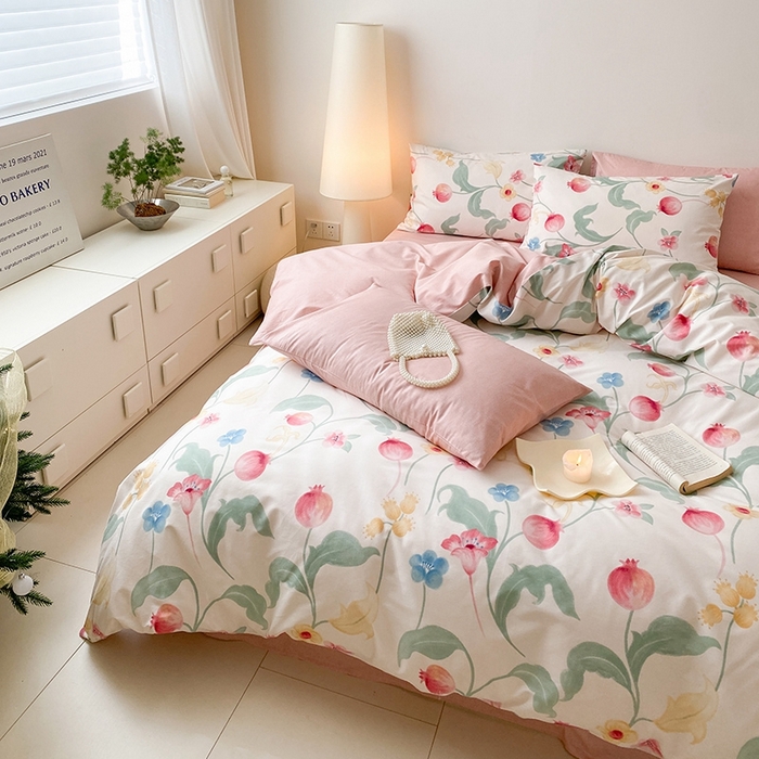 91家纺网 家纺一手货源 找家纺 宜家坊 2024新款全棉喷气13070小清新印花四件套-拍摄一 时留