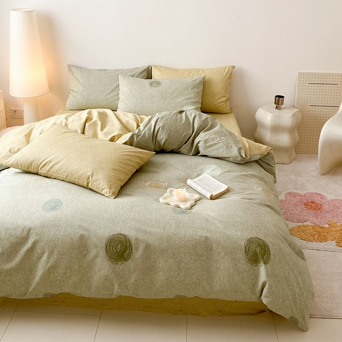 91家纺网 家纺一手货源 找家纺 宜家坊 2024新款全棉喷气13070小清新印花四件套-拍摄一 线条小狗