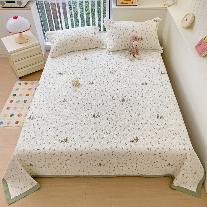 91家纺网 家纺一手货源 找家纺 羽爱家纺 2024新款A类双层纱棉花芯床盖套件 森林兔