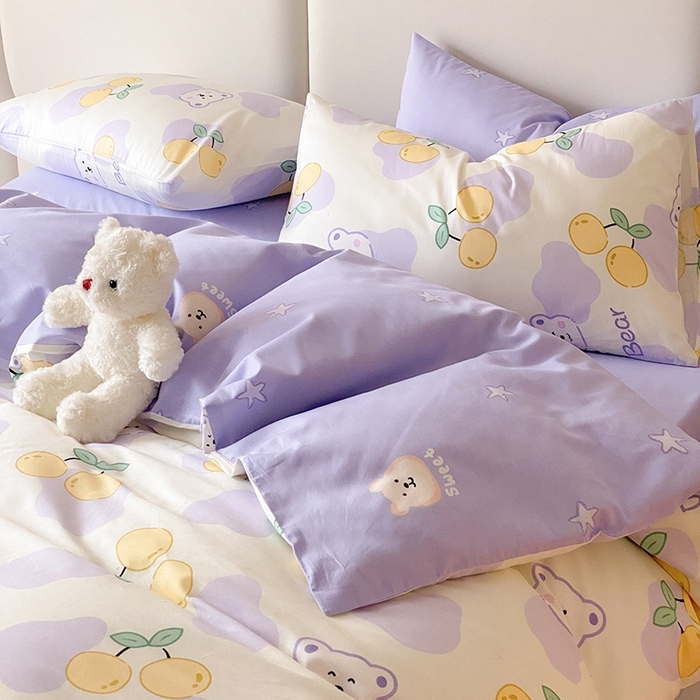 91家纺网 家纺一手货源 找家纺 宜家坊 2024新款全棉喷气13070小清新印花四件套-拍摄一 熊噜噜爱果子