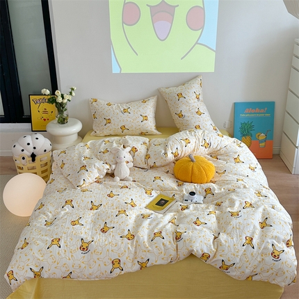 时年 2024新款全棉双层纱四件套-宝可梦系列 皮卡丘精灵