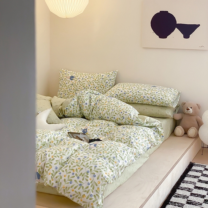 91家纺网 家纺一手货源 找家纺 宜家坊 2024新款全棉喷气13070小清新印花四件套-拍摄一 失眠少女