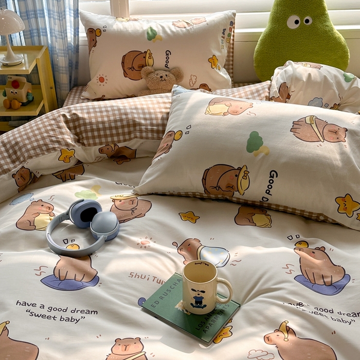 91家纺网 家纺一手货源 找家纺 昔可家纺 2024新款全棉卡通印花系列四件套 卡皮日常