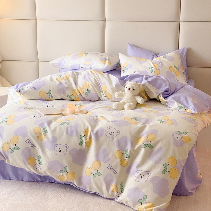 91家纺网 家纺一手货源 找家纺 宜家坊 2024新款全棉喷气13070小清新印花四件套-拍摄一 熊噜噜爱果子