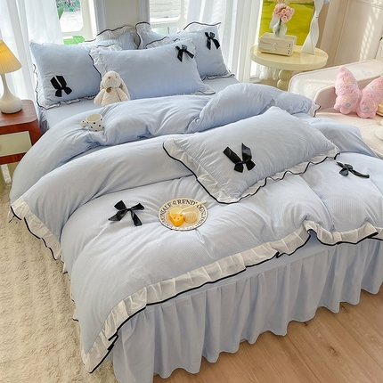 91家纺网 家纺一手货源 找家纺 逸尚阁 2024新款水洗磨毛浪漫花边四件套-梦恋 梦恋-湖水蓝