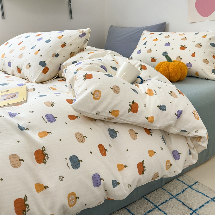 91家纺网 家纺一手货源 找家纺 优彩 2025新款全棉双层纱四件套 南瓜派