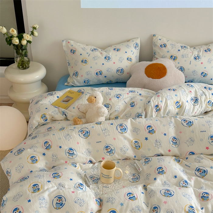 91家纺网 家纺一手货源 找家纺 时年 2024新款全棉双层纱四件套-宝可梦系列 可爱波加曼
