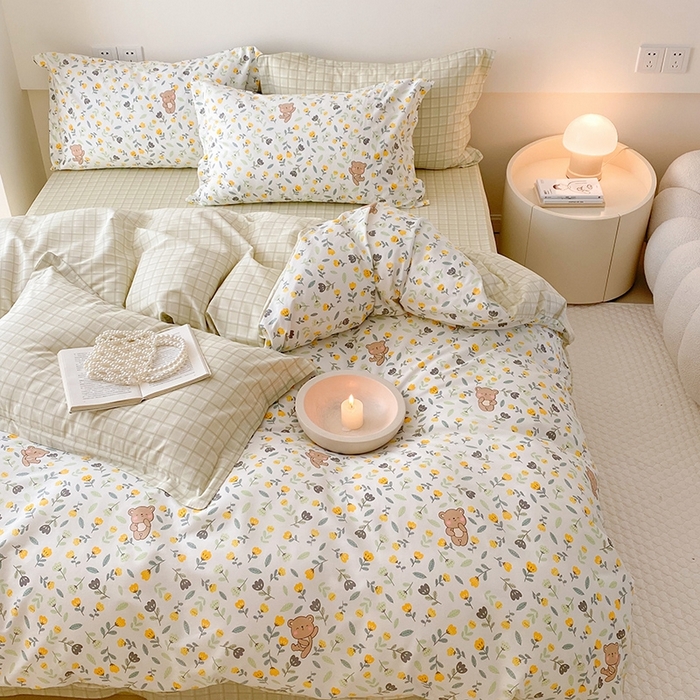 91家纺网 家纺一手货源 找家纺 宜家坊 2024新款全棉喷气13070小清新印花四件套-拍摄一 朵朵熊