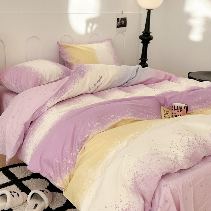 91家纺网 家纺一手货源 找家纺 昔可家纺 2024新款全棉印花星河渐变系列四件套 紫色星河