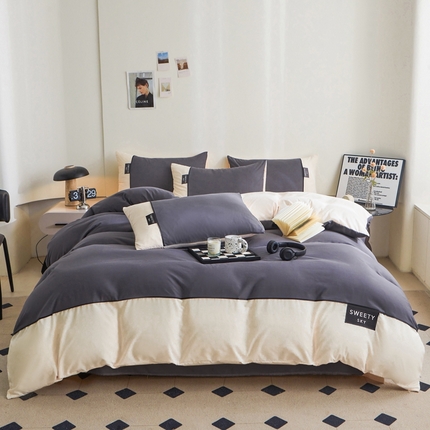 91家纺网 家纺一手货源 找家纺 （总）麦空 2025新款亲肤磨毛水洗棉刺绣四件套-曲奇